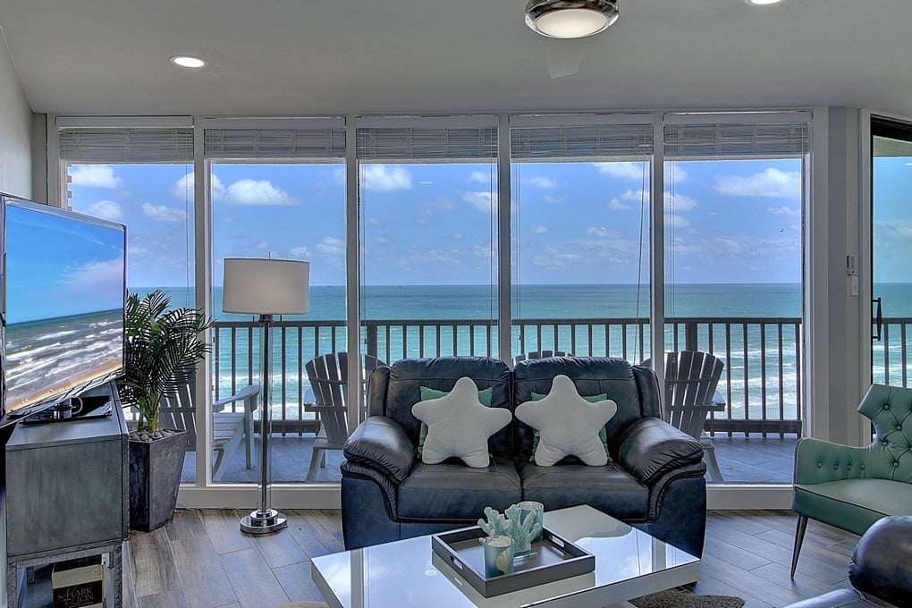 The living room one of our mustang island condo rentals